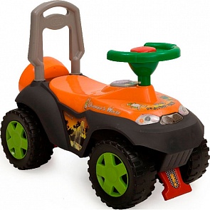 Детская оранжевая каталка со звуковыми и световыми эффектами Dinosauros World Tolocar (Jetem, 3101_оранжевый)